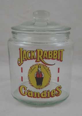 JACK RABBIT CANDIES Small Clear Glass Counter Jar