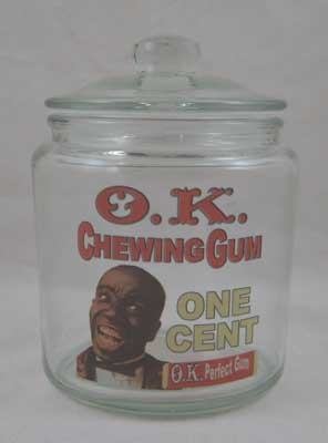 OK CHEWING GUM Small Clear Glass Counter Jar