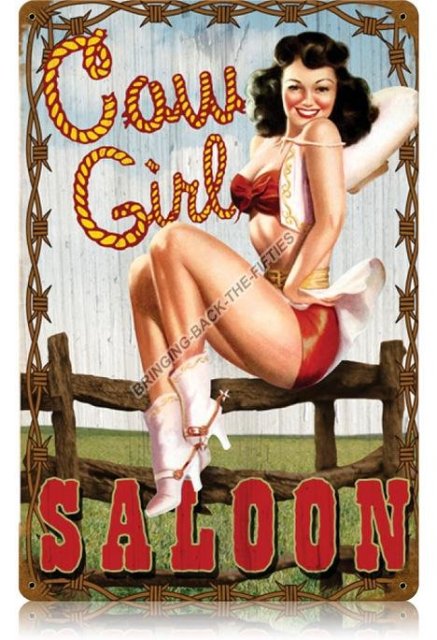 COWGIRL SALOON Heavy Metal Sign