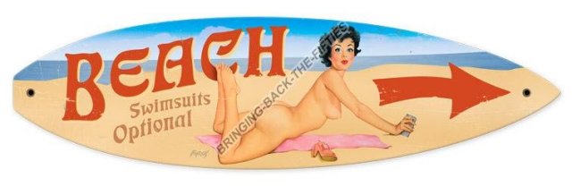 NUDE BEACH Heavy Metal Strip Sign
