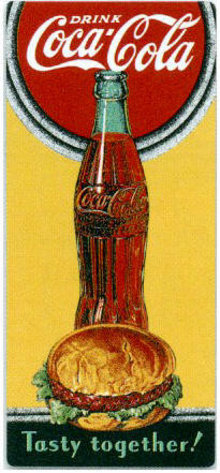 COKE TASTY TOGETHER EMBOSSED METAL TIN SIGN