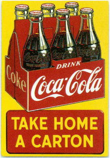 TAKE HOME A CARTON COCA-COLA EMBOSSED METAL TIN SIGN