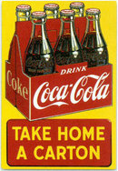 TAKE HOME A CARTON COCA-COLA EMBOSSED METAL TIN SIGN