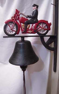 RED WALL MOUNT MOTORCYCLE BELL CAST IRON