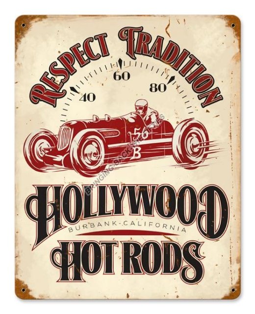 HOLLYWOOD HOT RODS HEAVY METAL SIGN TRADITION
