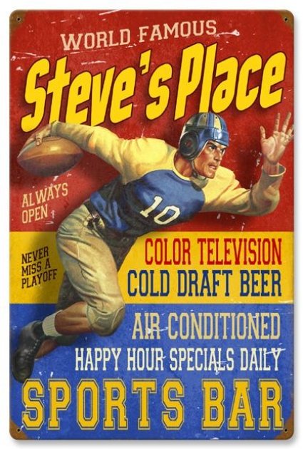STEVE'S PLACE SPORTS BAR HEAVY METAL PERSONALIZED SIGN