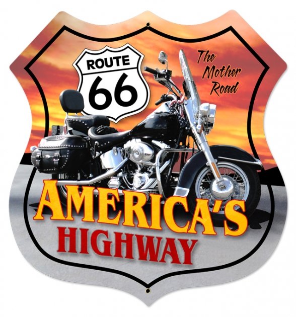 ROUTE 66 LARGE MOTORCYCLE SHIELD SIGN
