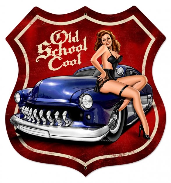 OLD SCHOOL LARGE SHIELD METAL SIGN