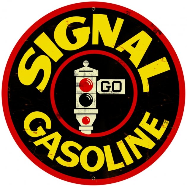 SIGNAL GASOLINE LARGE ROUND METAL SIGN