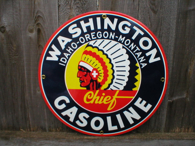 WASHINGTON GASOLINE PORCELAIN COATED SIGN