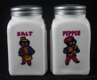 MUSICIANS WHITE MILKGLASS SALT & PEPPER SET