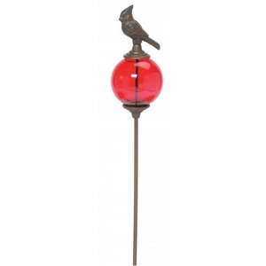 CARDINAL GARDEN STAKE HOME DECOR RED GLASS BALL