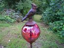 CARDINAL GARDEN STAKE HOME DECOR RED GLASS BALL