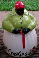 PORCELAIN GREEN WHITE MAMMY COOKIE JAR