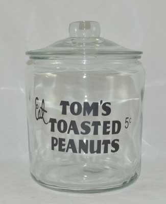 TOM'S TOASTED PEANUTS GLASS COUNTER JAR