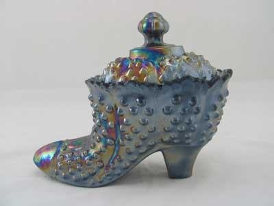 Black Carnival Hobnail Glass Covered Shoe Dish