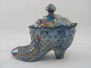 Black Carnival Hobnail Glass Covered Shoe Dish