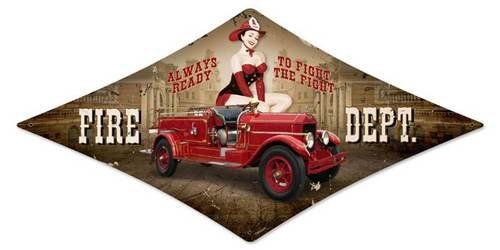 Fire Dept w/ pin up unique diamond shaped metal sign
