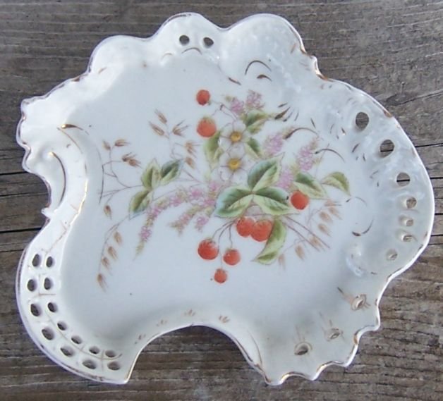Vintage China Pierced Edge Tray with Strawberries