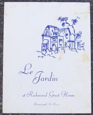 Vintage Menu Le Jardin, Christiansted, St. Croix USVI