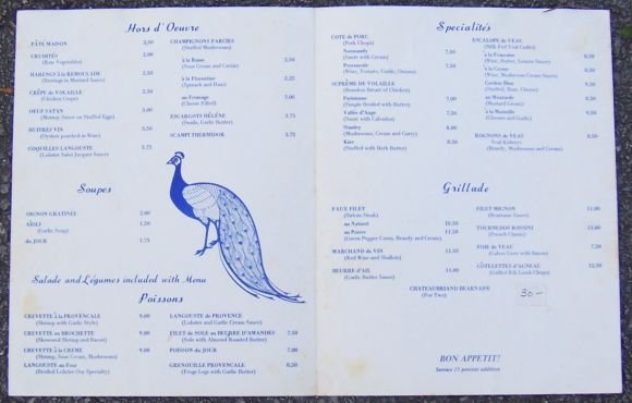 Vintage Menu Le Jardin, Christiansted, St. Croix USVI