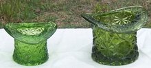 Set of Two Button and Daisy Green Glass Top Hats