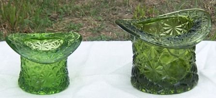 Set of Two Button and Daisy Green Glass Top Hats