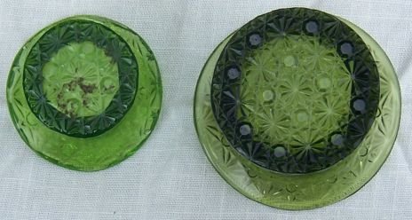 Set of Two Button and Daisy Green Glass Top Hats