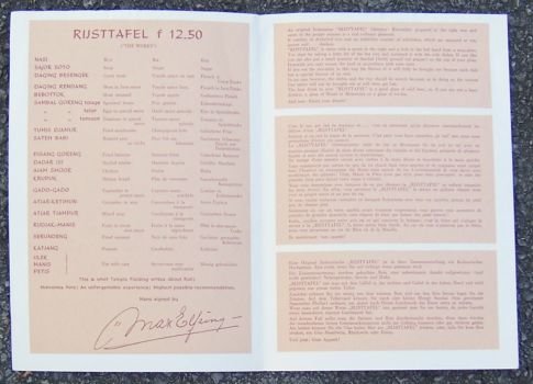 Vintage Menu Bali Indisch Restaurant, Amsterdam Holland