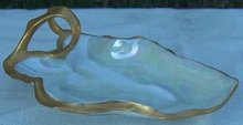 Vintage German Lustre Small Leaf Dish with Gold Handle