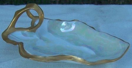 Vintage German Lustre Small Leaf Dish with Gold Handle