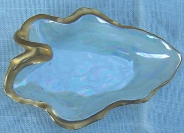 Vintage German Lustre Small Leaf Dish with Gold Handle