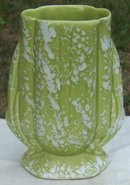 Vintage Green Pottery Vase with White Splatter Spots