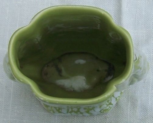 Vintage Green Pottery Vase with White Splatter Spots