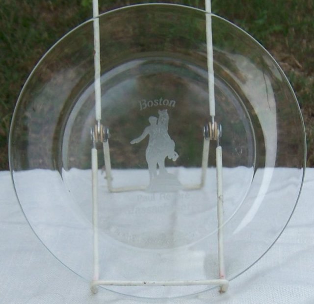 Vintage Etched Glass Souvenir Plate Paul Revere, Boston, Massachusetts