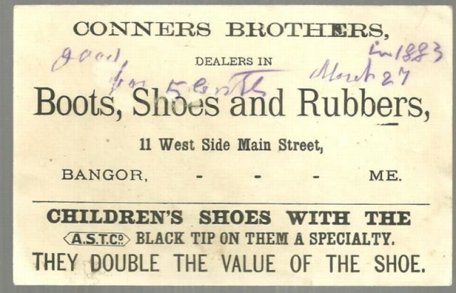 Victorian Trade Card Conners Brothers Shoes with Cat and Birds Nesting in Shoe