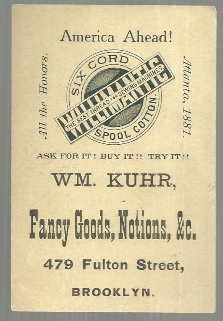 Victorian Trade Card for Williamantic Six Cord Spool Cotton with Flying Baby