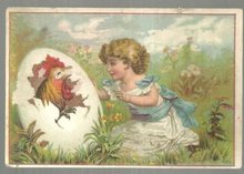 Victorian Trade Card for J. Henrich & Co. Little Girl with Rooster Hatching