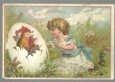 Victorian Trade Card for J. Henrich & Co. Little Girl with Rooster Hatching
