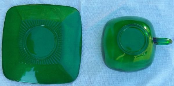 Vintage Anchor Hocking Forest Green Glass Charm Cup And Saucer