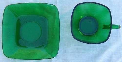 Vintage Anchor Hocking Forest Green Glass Charm Cup And Saucer