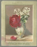 Victorian Christmas Card, a Bright and Happy Christmas with Vase of Roses