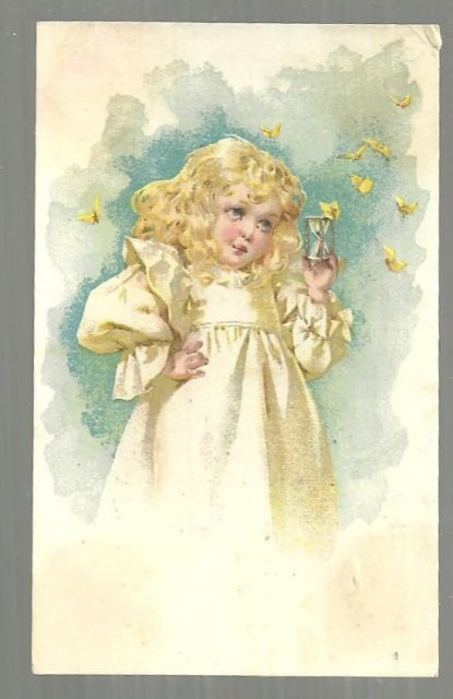 Victorian Trade Card for Aa Aa Coffee with Little Girl Catching Butterflies