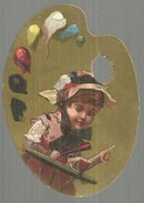 Victorian Artist Palette Die Cut Card with Little Girl Having a Soda