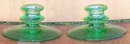 Vintage Pair of Light Green Glass Short Candlesticks