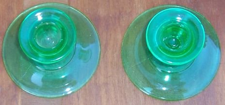 Vintage Pair of Green Glass Short Candlesticks
