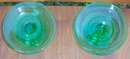 Vintage Pair of Green Glass Short Candlesticks