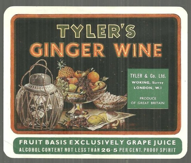 Vintage Label for Tyler's Ginger Wine, London