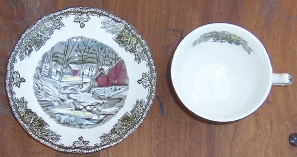 Vintage Johnson Brothers China Friendly Village Ice House Cup and Saucer