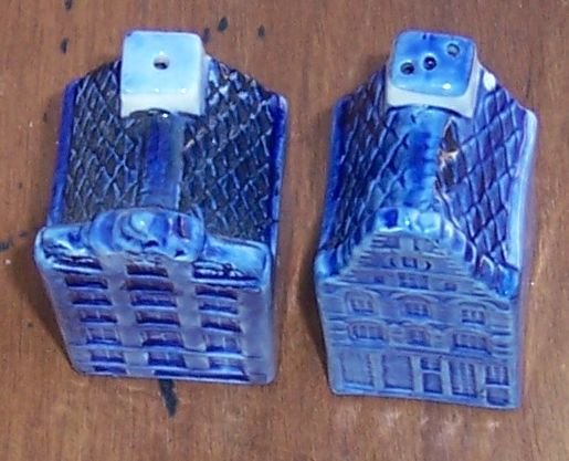 Vintage Blue Delft Handpainted House Salt and Pepper Shakers